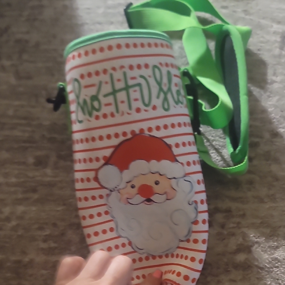 Santa Claus Wine Tote with Green Strap